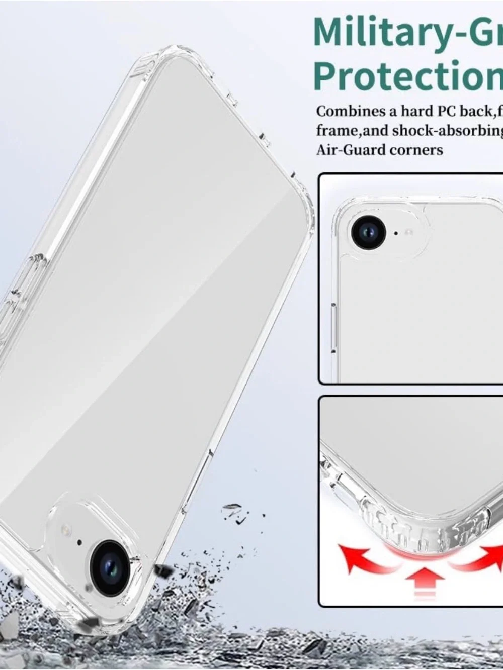 Clear Slim Hybrid Case with Tempered Glass Screen Protector - Transparent IP 16e